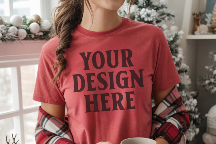 Christmas Comfort Colors 1717 Red T-Shirt Mockup Real Model