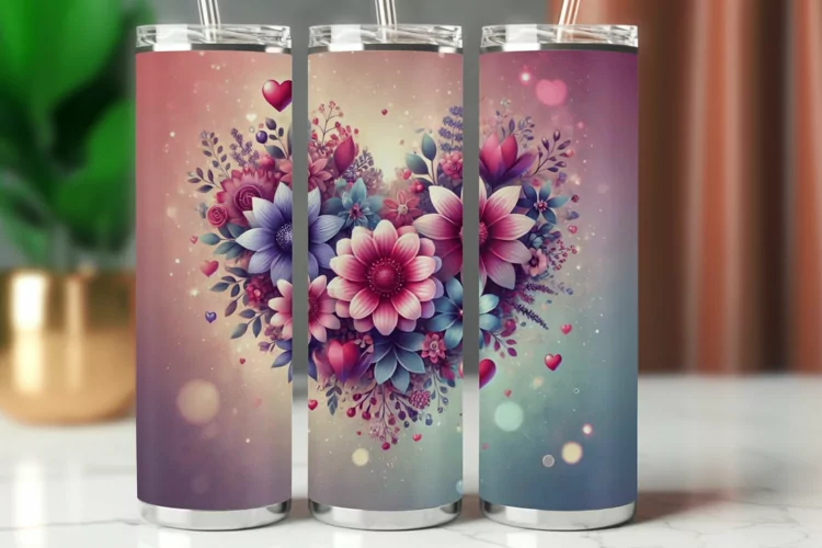 Valentine Tumbler Wrap 20 oz - floral heart