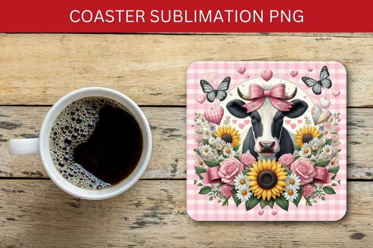 square coaster - floral cow