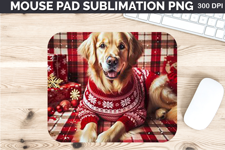 Watercolor Dog Mouse Pad Sublimation - Christmas PNG Design