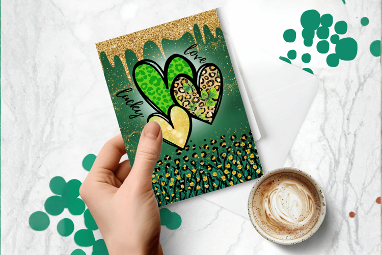 Lucky Hearts Shamrock Love Greeting Card PNG Sublimation Des