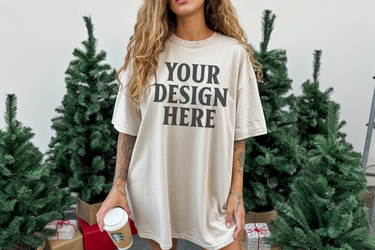 Christmas Comfort Colors 1717 Ivory TShirt Mockup, CC 1717