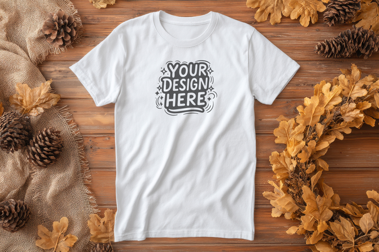 Autumn Pinecone Flatlay T-Shirt Mockup PSD JPG