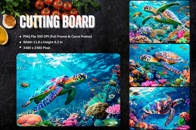 Turtle Cutting Board Blue Ocean Chopping Board Sublimation91