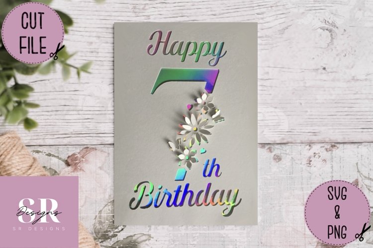 3D 7th Birthday card | Paper cutting | birthday card SVG example image 1