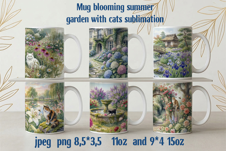 Mug blooming garden cat sublimation