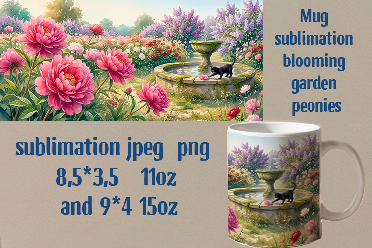 mug blooming garden peonies sublimation