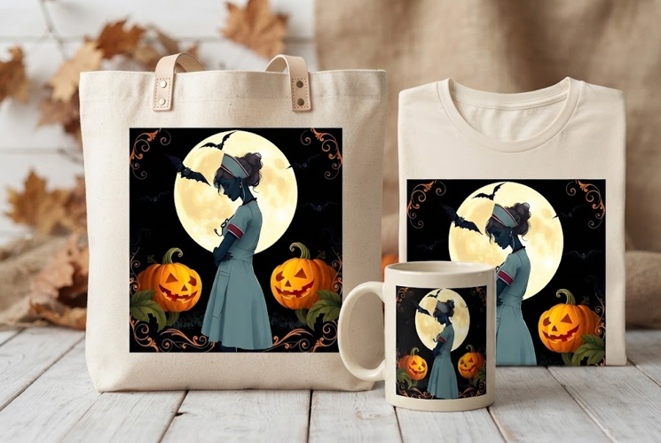 Halloween Nurse PNG | Spooky Nurse Moon & Pumpkin Clipart