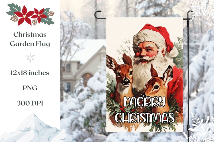 Merry Christmas Garden Flag Design, Vintage Santa Claus PNG