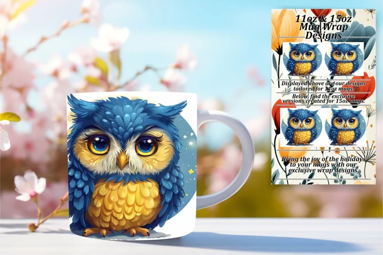 Owl Mug Wrap Design 11oz 15oz Spring Sublimation