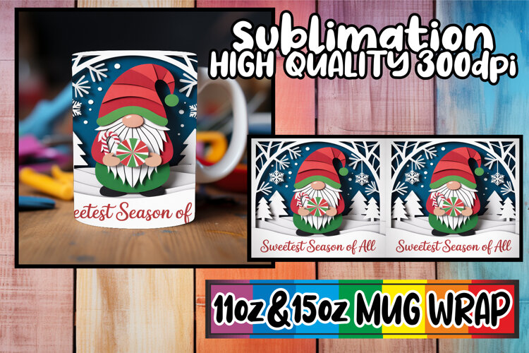 Joyful evenings 11oz 15oz sublimation wrap, Holiday Gnome example image 1