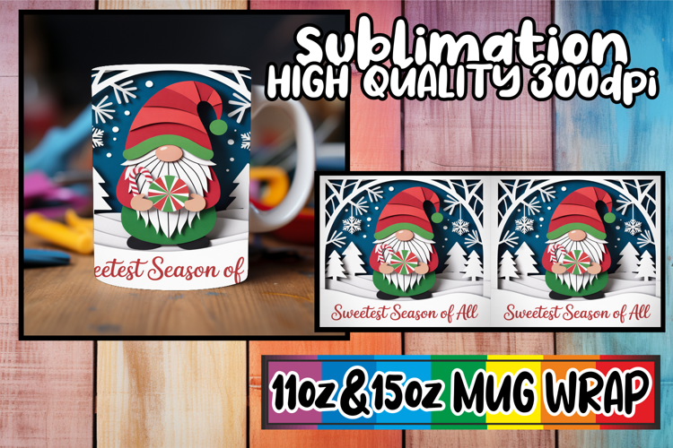 Joyful evenings 11oz 15oz sublimation wrap, Holiday Gnome