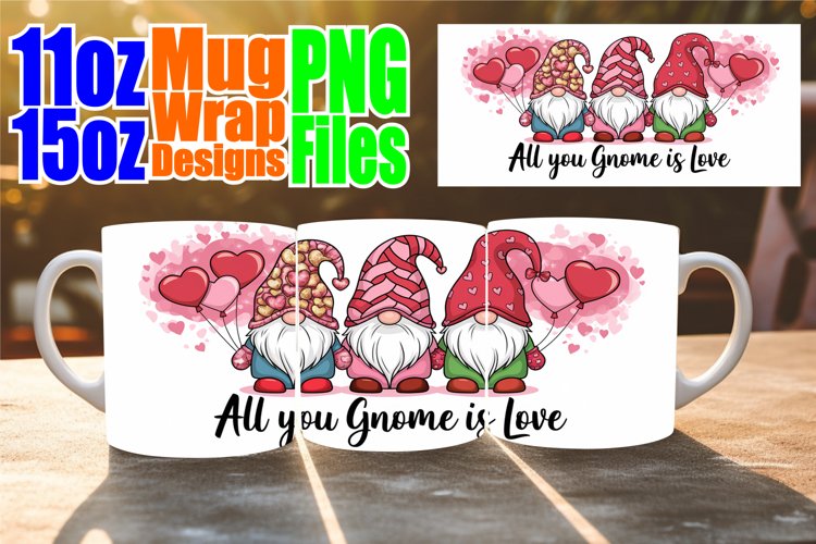 Unique adventures 11oz 15oz sublimation wrap, Love Gnome