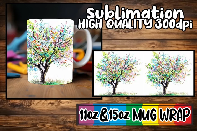 Blossom Cascade Mug Sublimation Wrap - Sublimation 11oz 15oz