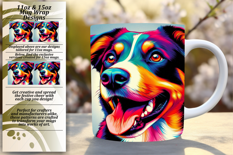 Unique 15oz Mug Wrap Png Artwork , Dog