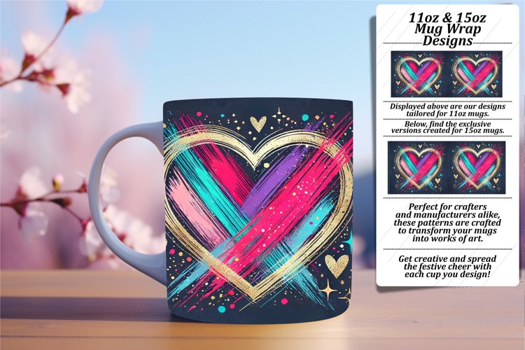 Graceful 11oz Mug Wrap Png Template , Heart
