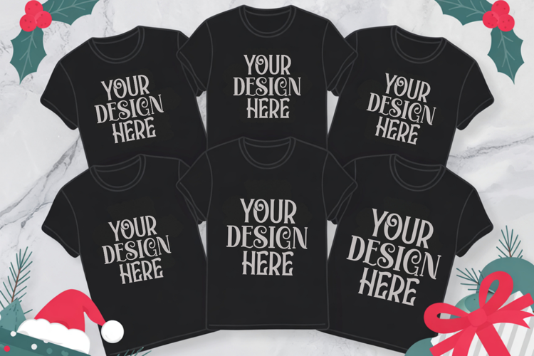 Christmas Family Matching Shirt Mockup | Cozy Boho Flat Lay