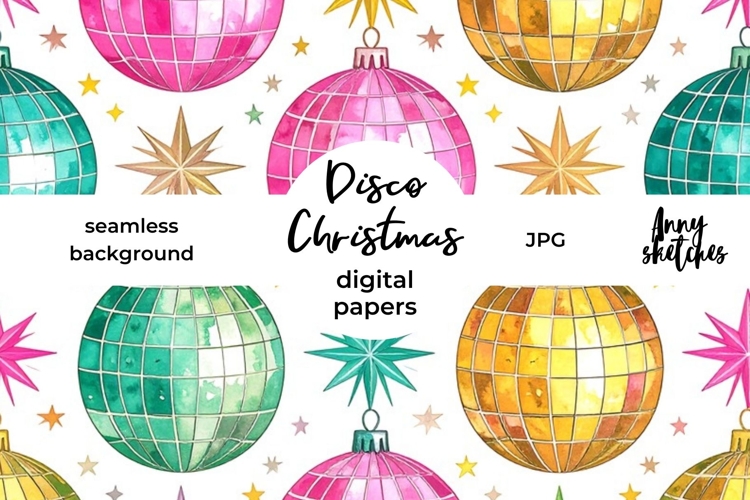 Retro Disco Balls Groovy Digital Papers Disco Christmas Seam