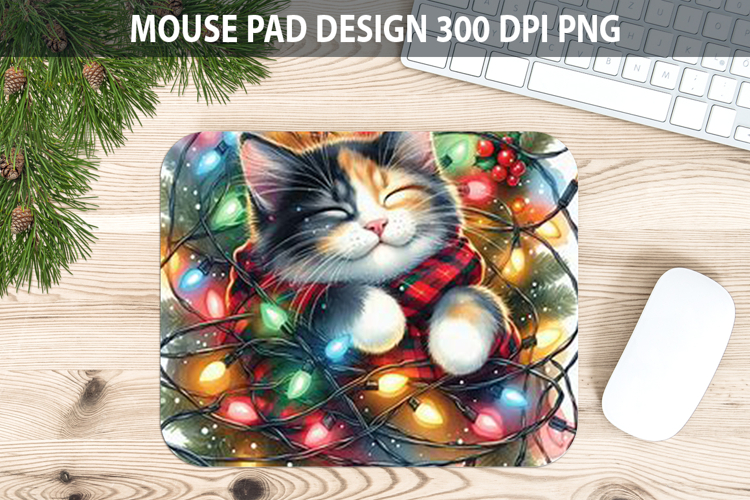 Cat Mouse pad Sublimation - Christmas Animal PNG Design