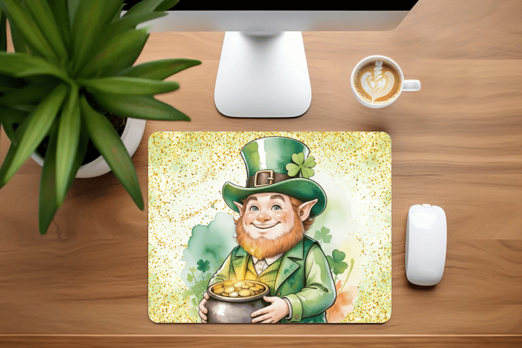 Cute Leprechaun Holding Pot of Gold Mouse Pad PNG Sublimatio