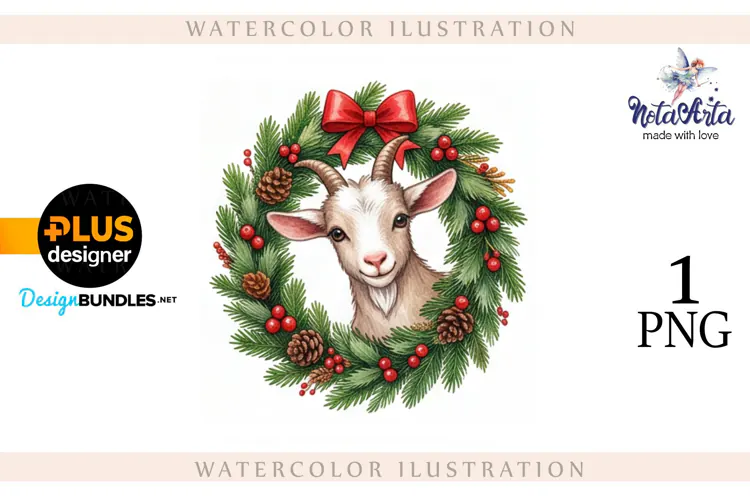 Christmas Goat in Watercolor Style