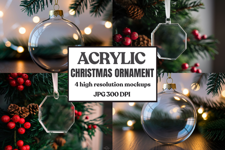 Christmas Acrylic Ornament Mockups | Round Clear Acrylic Orn