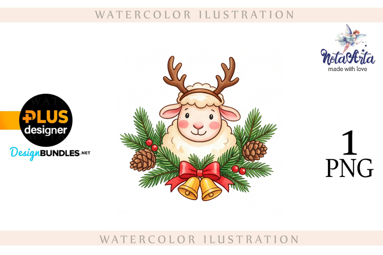 Christmas Sheep in Watercolor Style