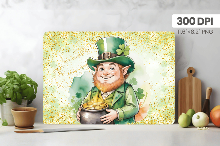 Cute Leprechaun Holding Pot of Gold Cutting Board PNG Sublim