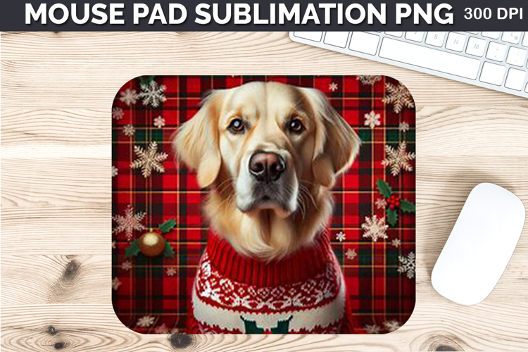 Watercolor Dog Mouse Pad Sublimation - Christmas PNG Design