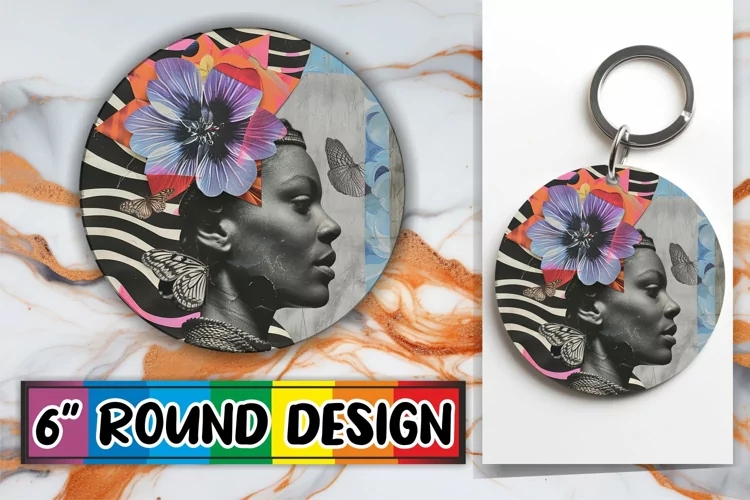 Artistic Black Woman Abstract Round Design Style PNG