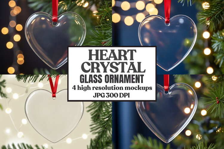 Christmas Heart Crystal Glass Ornament Mockups example image 1