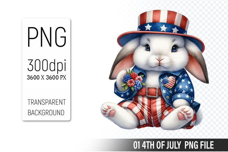 4th Of July Bunny Sublimation Clipart PNG Design