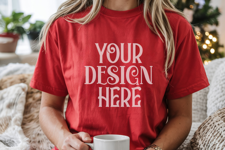 Red Comfort Colors 1717 Christmas Mockup, CC 1717