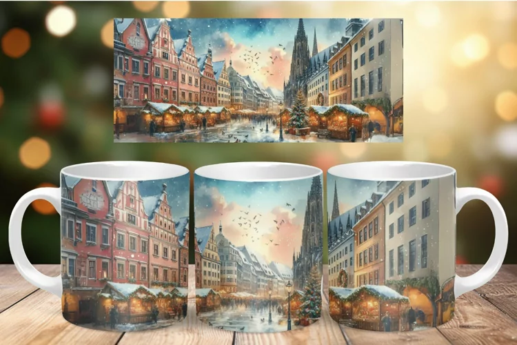 Mug Wrap Sublimation - christmas old town