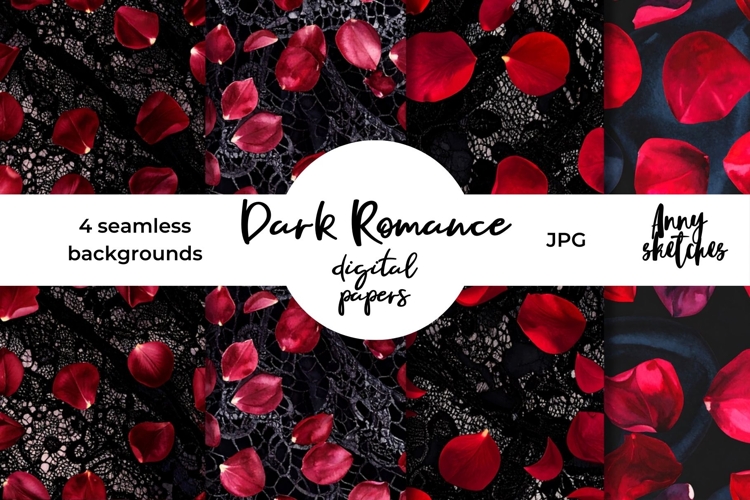 4 Red Rose Petals Seamless Pattern Black Lace Dark Romance