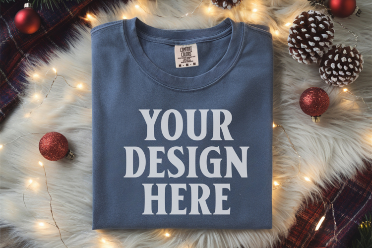 Blue Jean Comfort Colors 1717 Christmas Folded T-Shirt Mock