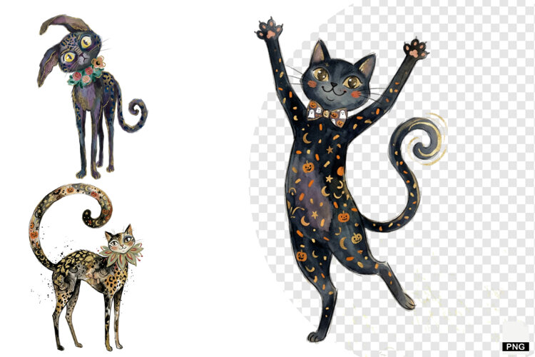 Whimsical Halloween Cats PNG example image 1
