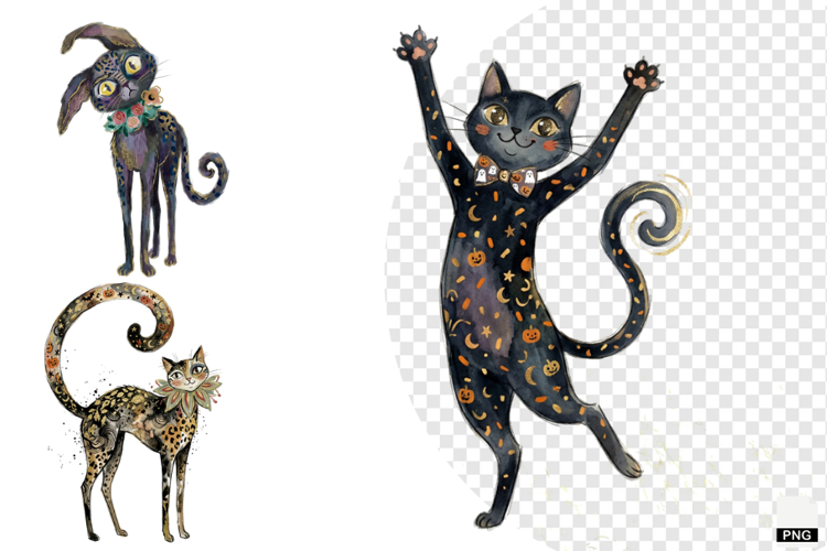 Whimsical Halloween Cats PNG