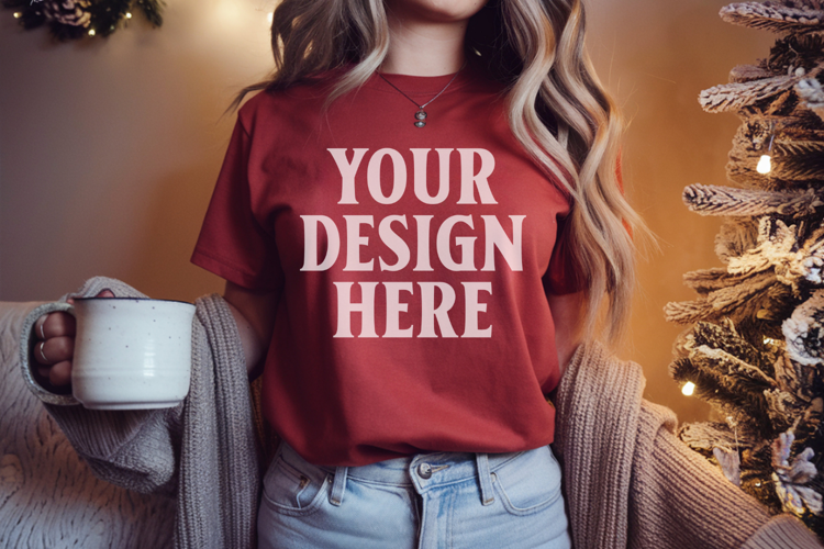 Red Comfort Colors 1717 Christmas Shirt Mockup, Cozy