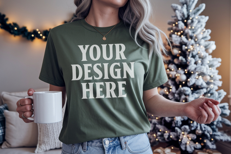 Comfort Colors 1717 Blue Spruce Christmas T-Shirt Mockup, Bo