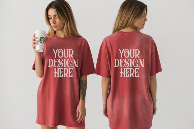 Crimson Comfort Colors 1717 Front & back T shirt Mockup