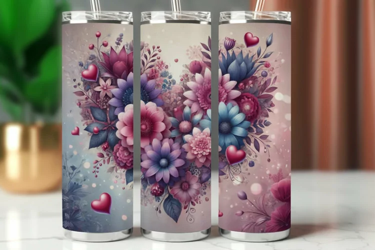 Valentine Tumbler Wrap 20 oz - floral heart