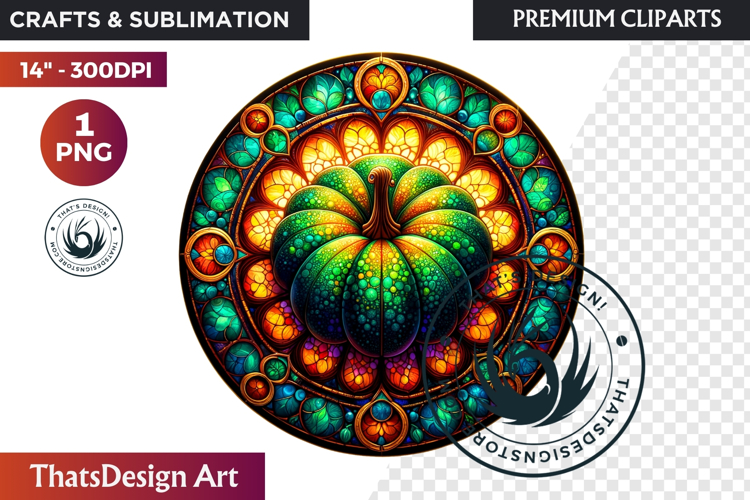 Autumn Thanksgiving Stained Glass PNG, Fall Pumpkin clipart example image 1