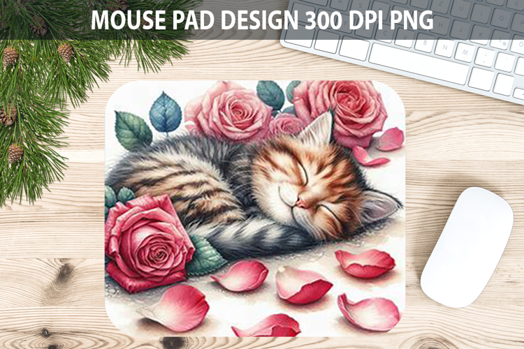 Watercolor Cat Mouse Pad Sublimation - Valentines PNG