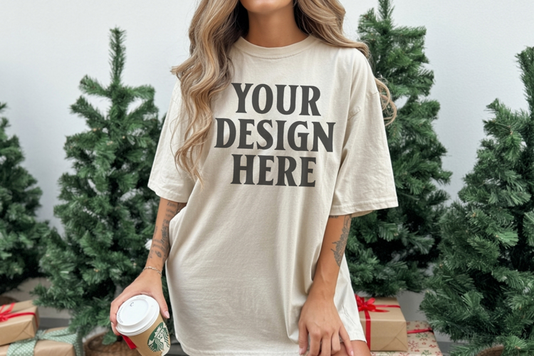 Christmas Comfort Colors 1717 Ivory TShirt Mockup, CC 1717