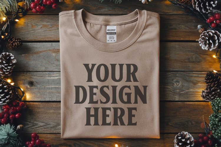Gildan 64000 Sand Folded Christmas Flat Lay T-shirt