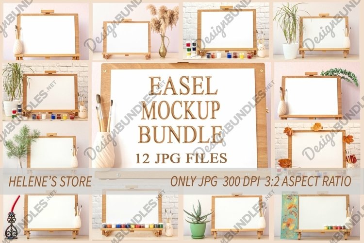 Easel mockup Bundle. Easel landscape frame mock up, jpg example image 1