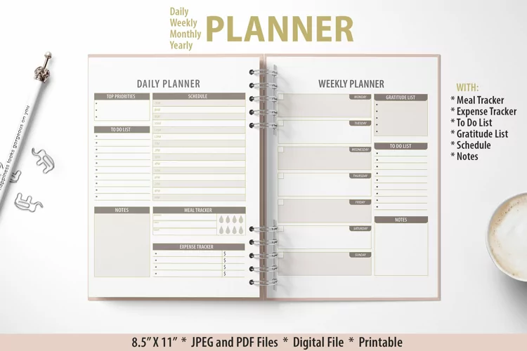 Daily Weekly Monthly and Yearly Planner Minimalist Style