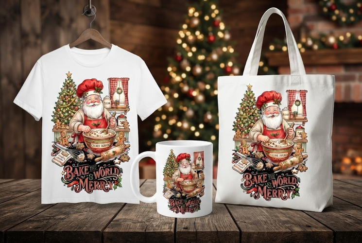 Bake the World Merry Santa Baking Holiday Design