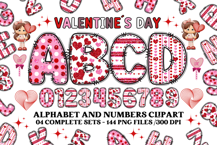 Valentine Alphabet Clip Art, valentines day letters doodle